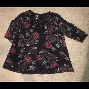 Maurices Black Floral Cold Shoulder Top Size 3